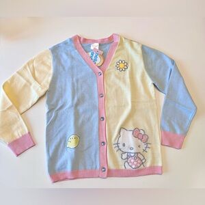 Hello Kitty Color Block Button-Down Cardigan Sweater In Pastel, Size L (10-12)